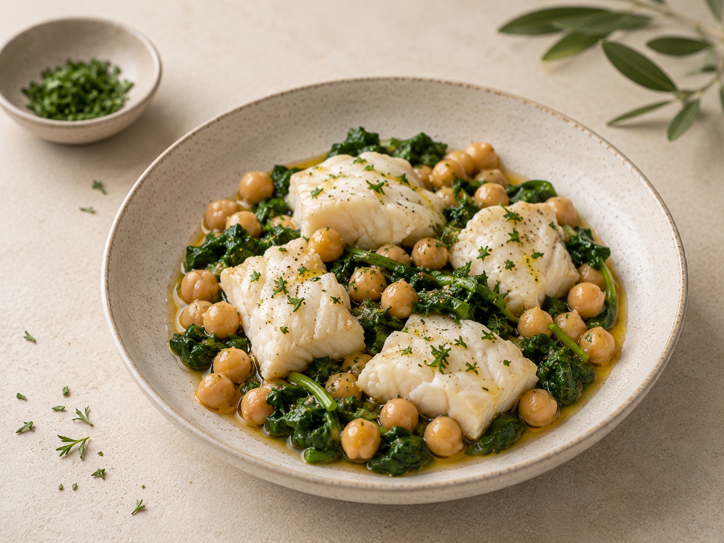 Foto de Bacalao con garbanzos y espinacas