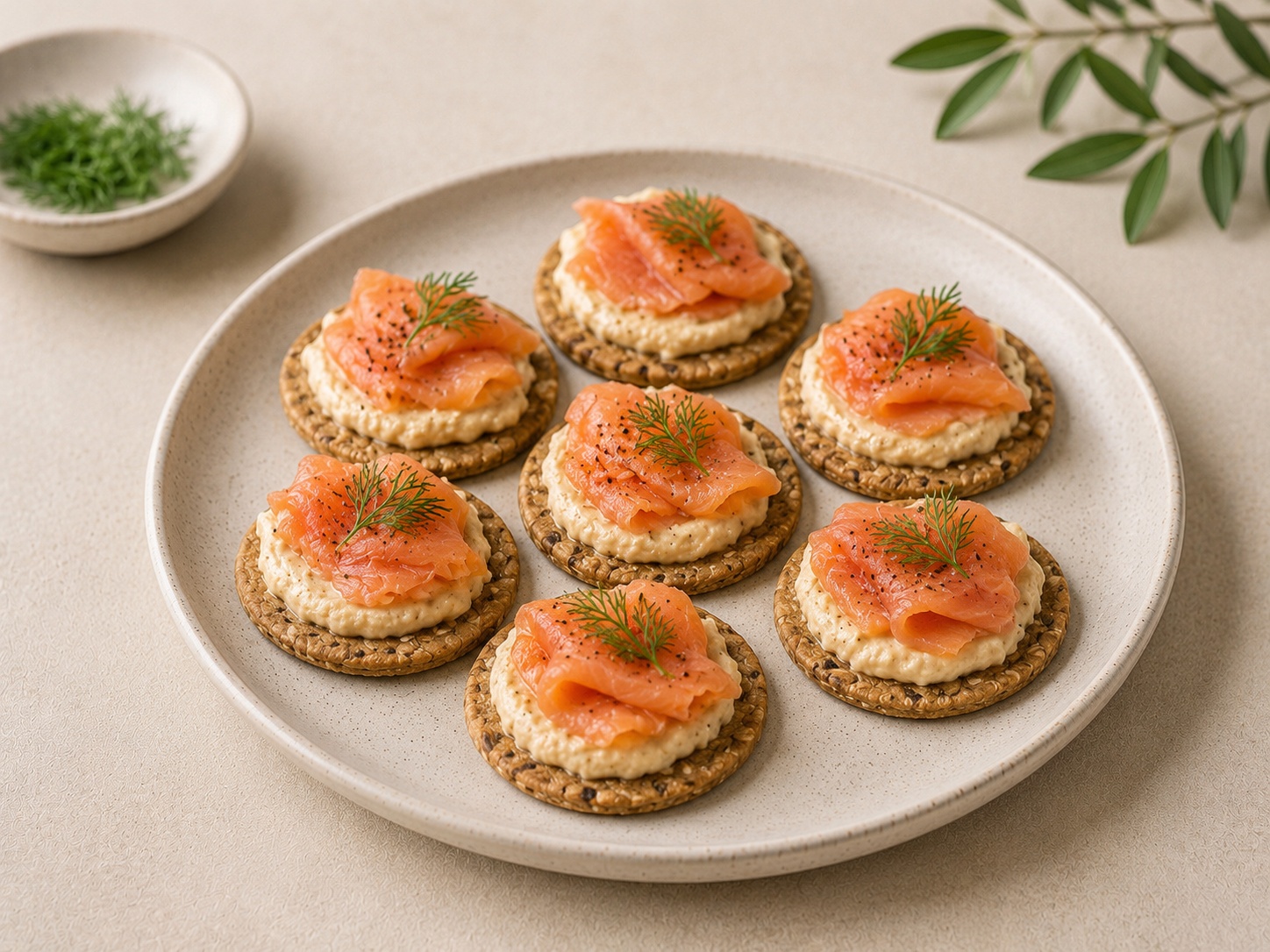 Foto de Crackers integrales con hummus y salmón