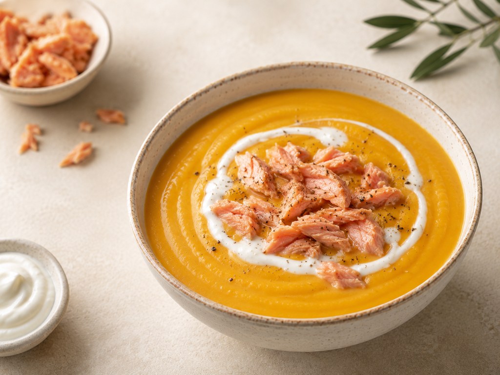 Foto de Crema de calabaza con salmón y yogur