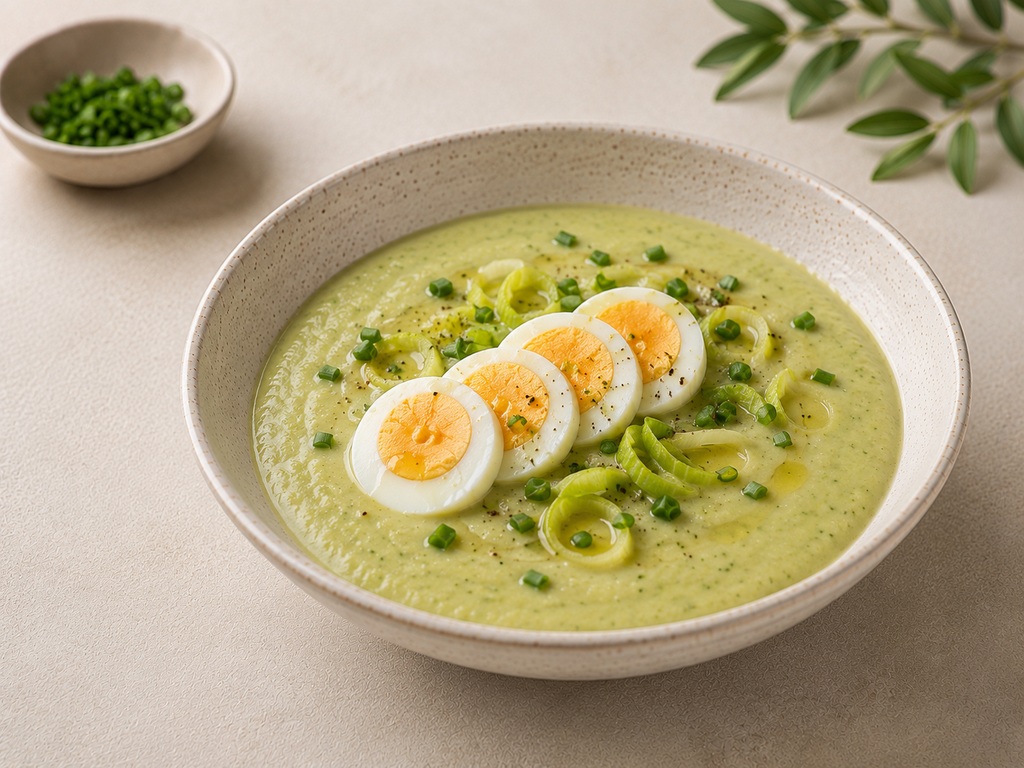 Foto de Crema de puerro y calabacín con huevo cocido
