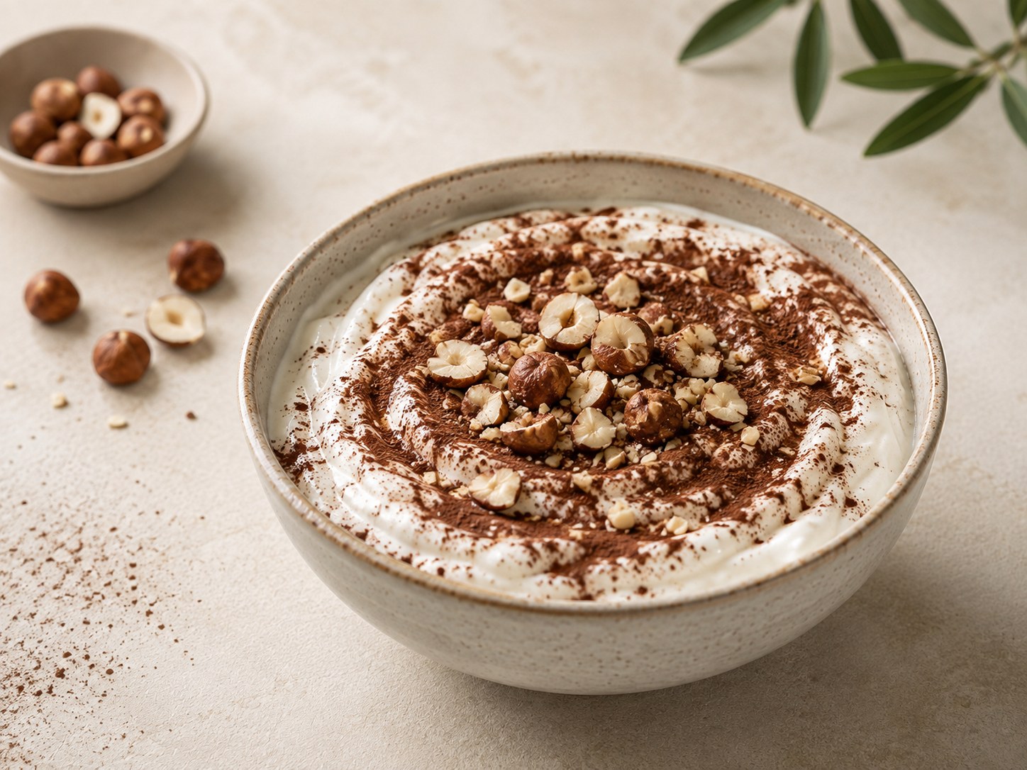 Foto de Crema de yogur con cacao puro y avellanas