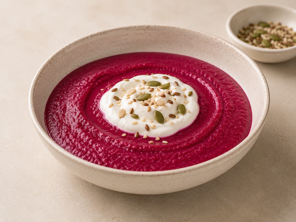 Foto de Crema fría de remolacha con skyr y semillas