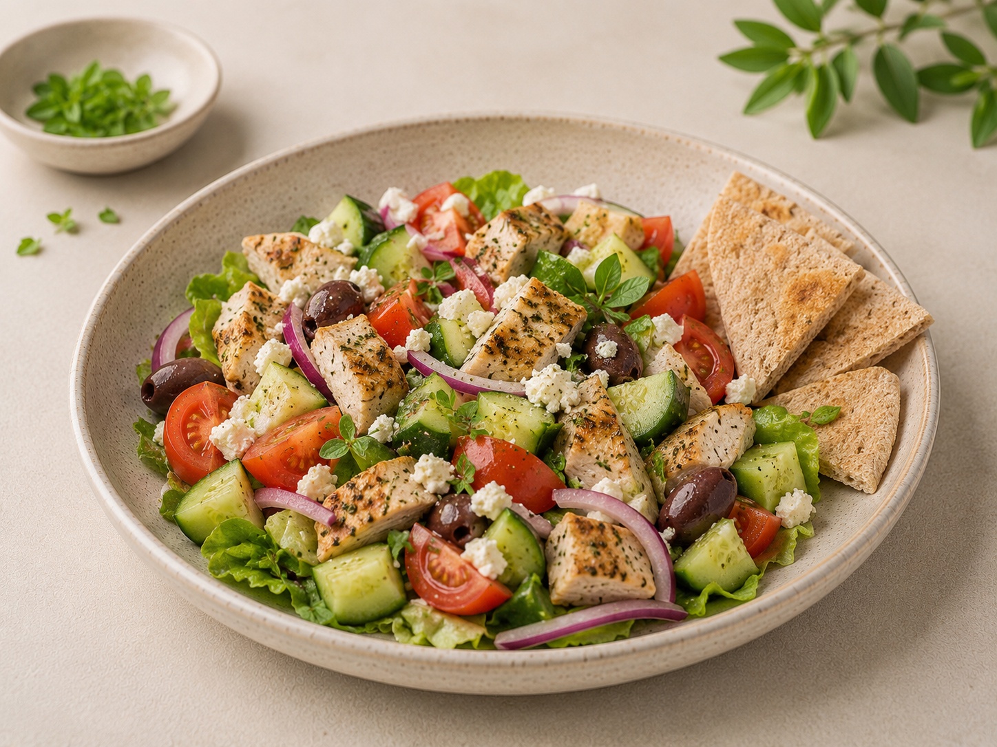 Foto de Ensalada griega con pollo y pita integral