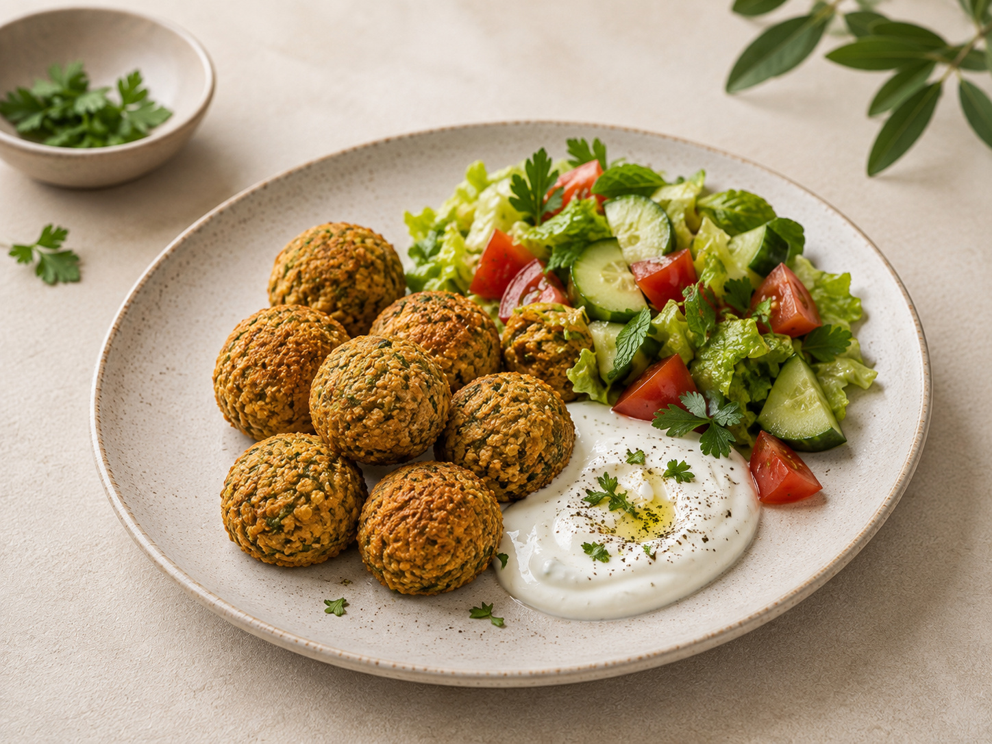 Foto de Falafel al horno con yogur y ensalada