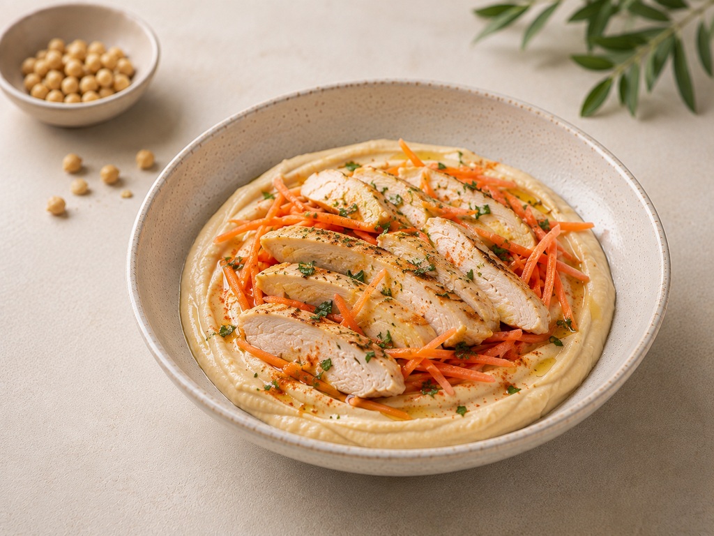 Foto de Hummus con zanahoria y pollo frío
