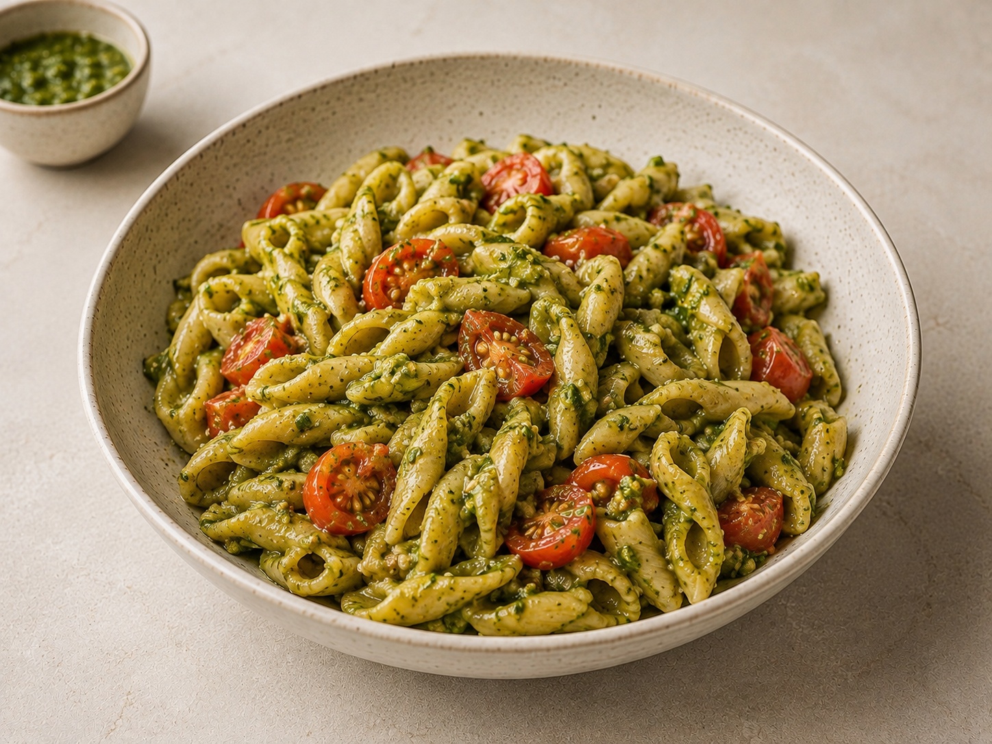 Foto de Pasta de garbanzos con pesto y tomates