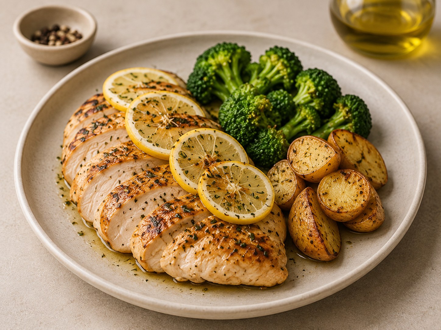 Foto de Pavo al limón con patata asada y brócoli