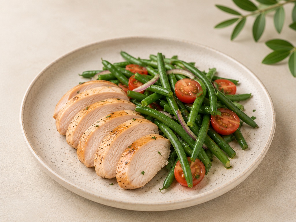 Foto de Pechuga de pavo con ensalada de judías verdes