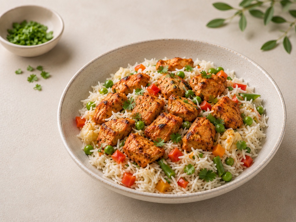 Foto de Pollo tikka ligero con arroz basmati y verduras