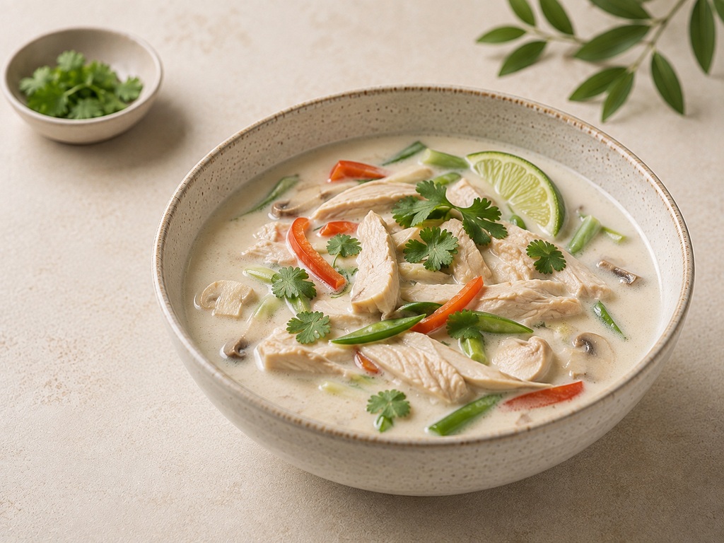 Foto de Sopa thai ligera de pollo y coco
