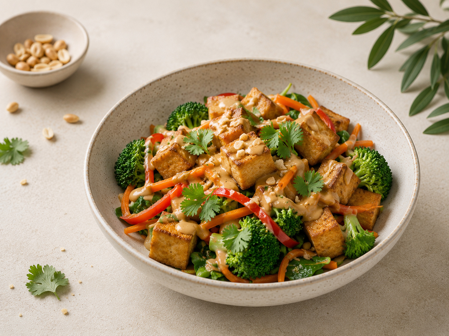 Foto de Tofu crujiente con salsa de cacahuete y verduras