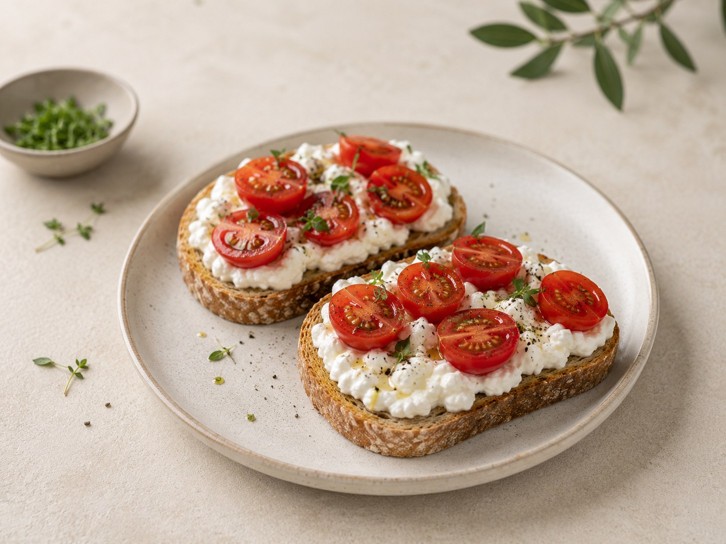 Foto de Tostas de cottage y tomate cherry