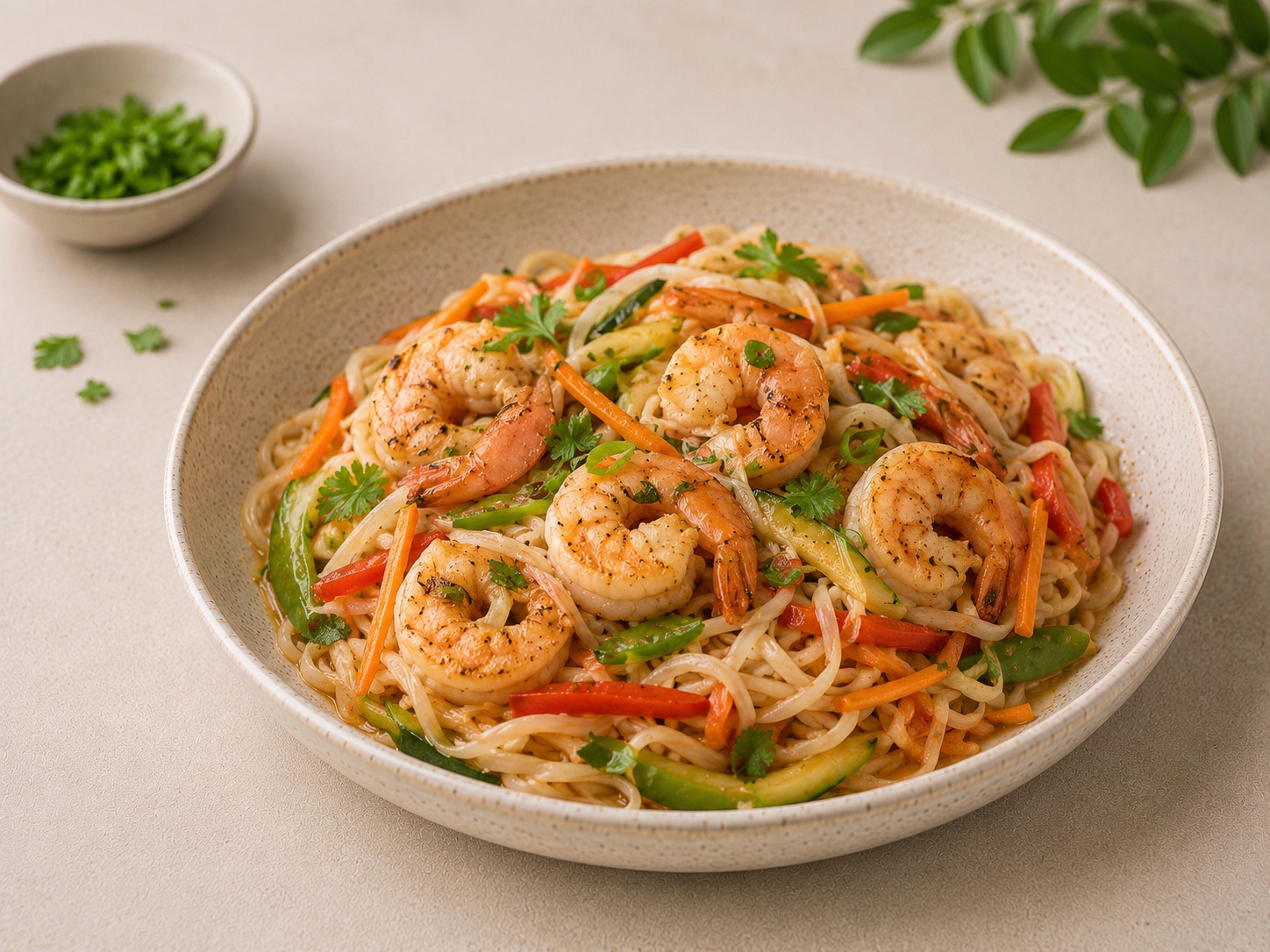 Foto de Wok de gambas con fideos de arroz