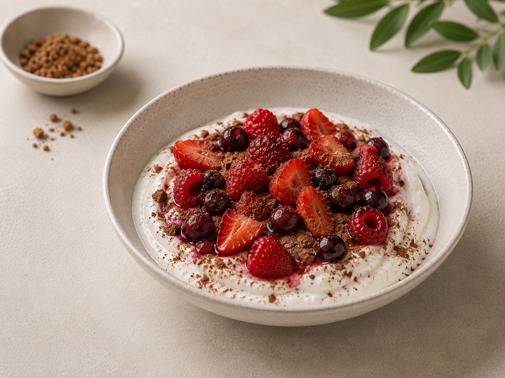 Foto de Yogur griego con cacao y frutos rojos